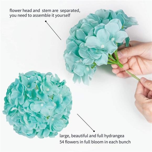 Hydrangea Silk Fake Flowers Heads with Stems, Pack of 10 Full Artificial Flowers - Picture 2 of 7